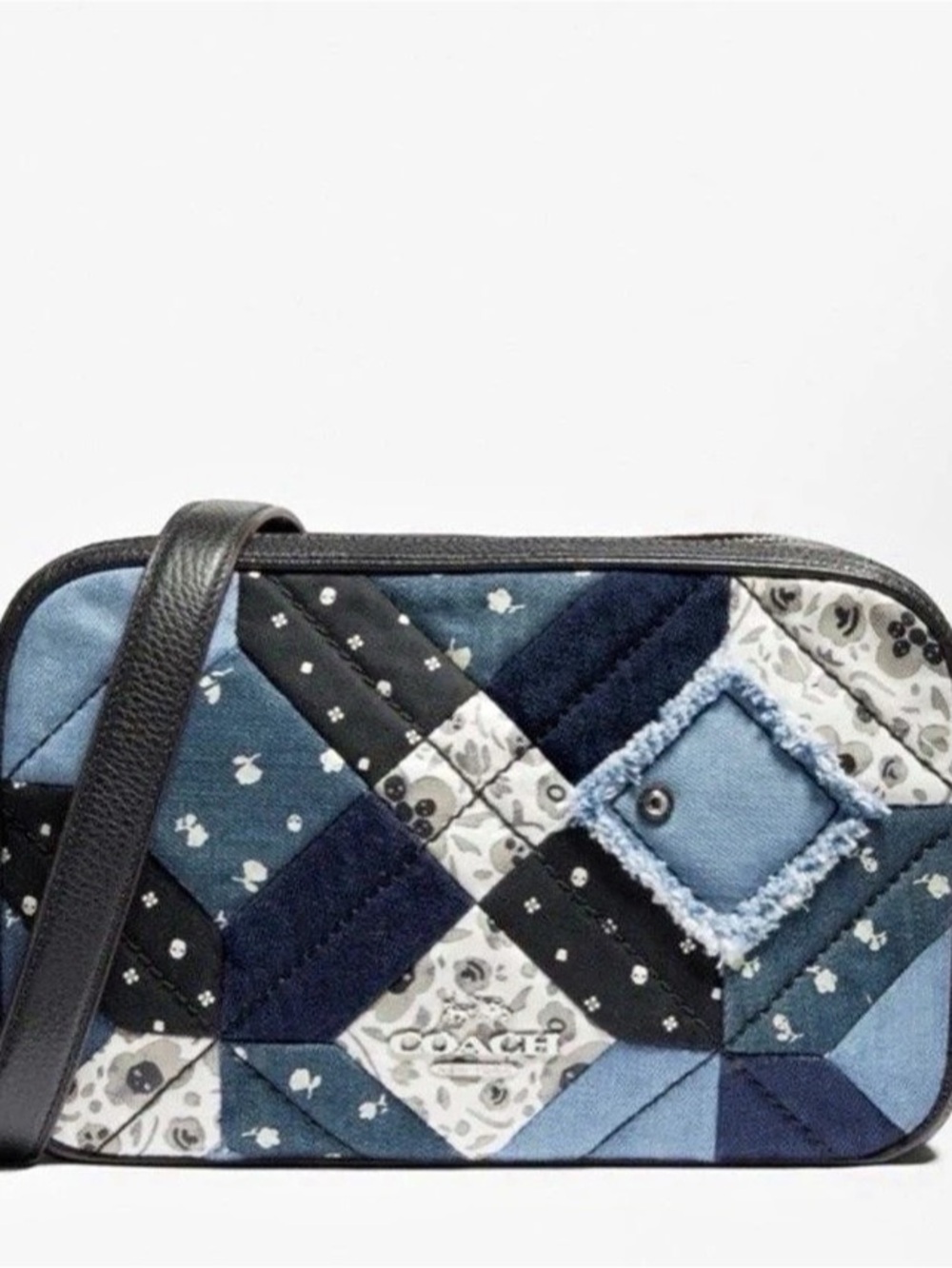 Coach Jes Patchwork Canyon Quilt Denim Crossbody Clutch Blue & Black